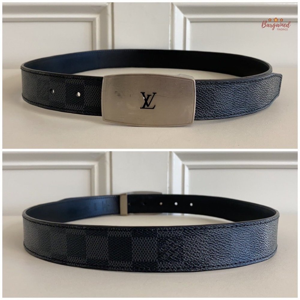 Authentic Louis Vuitton Black Damier Graphite Suntulle LV CUT Buckle Belt 85/34 - Picture 5 of 13